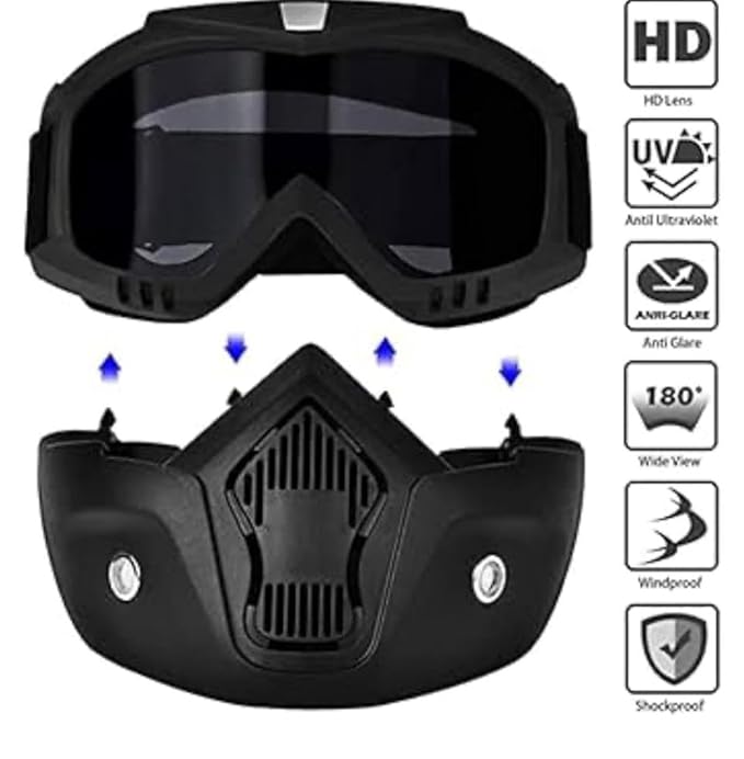 Goggle Mask Anti Scratch UV Protective Face & Eyewear Windproof Dirt Shield with Soft Foam Padded Detachable - Image 3