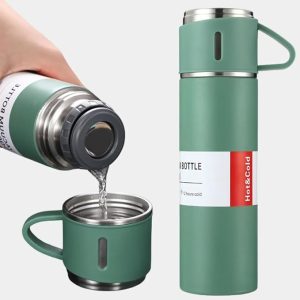 Steel Vacuum Flask Set with 3 Steel Cups Combo