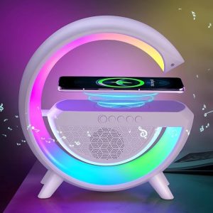 Portable G shape Bluetooth speaker with wireless charger feature and rgb lights